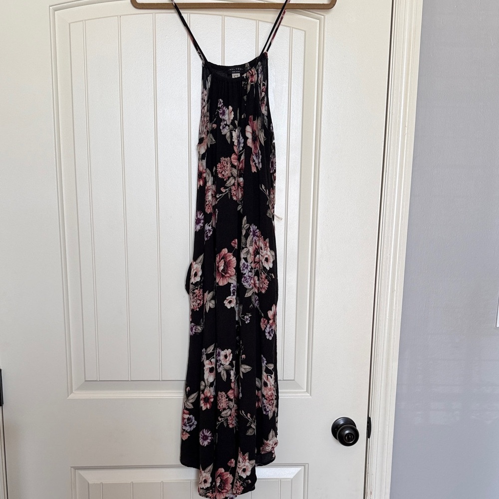 Final Touch Black Maxi Dress with Pink Floral Print